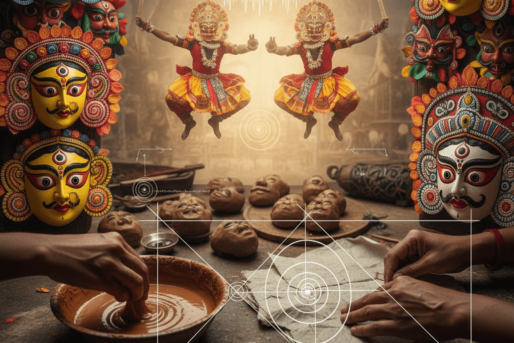 ছৌ নাচের নেপথ্যে: মুখোশ তৈরির কারিগরি এবং এর পৌরাণিক পটভূমি