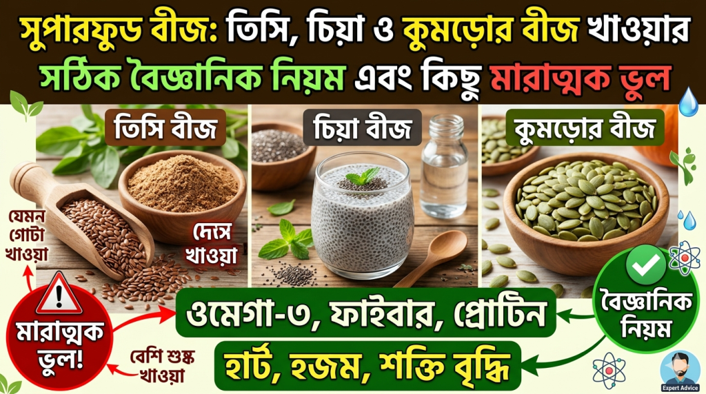 সুপারফুড বীজের পুষ্টিগুণ: তিসি, চিয়া ও কুমড়োর বীজ খাওয়ার সঠিক বৈজ্ঞানিক নিয়ম এবং কিছু মারাত্মক ভুল 6