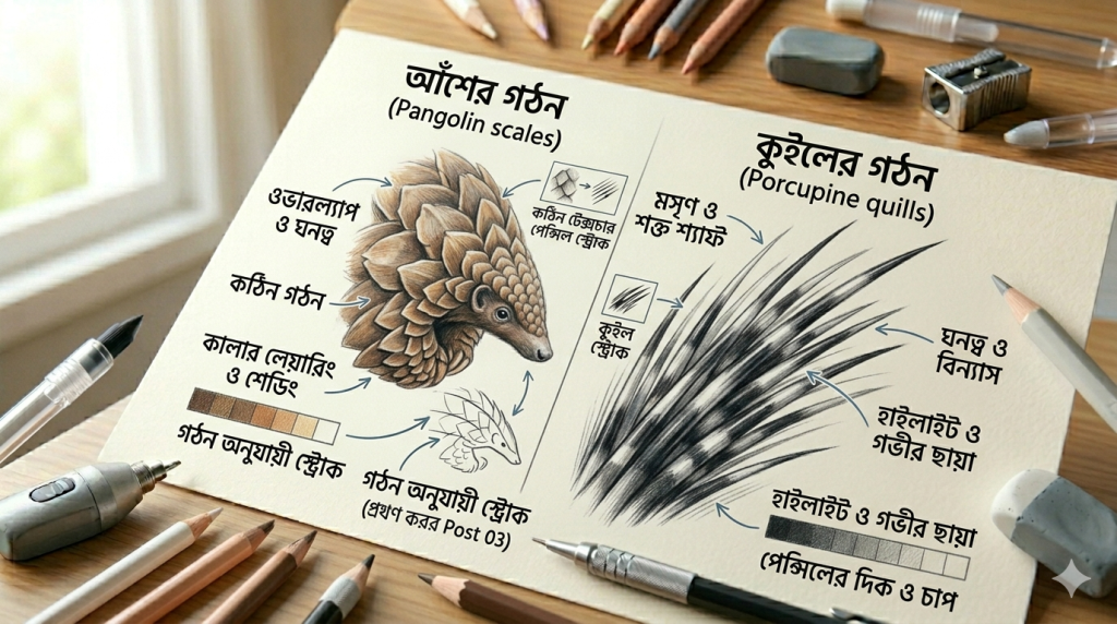 আর্ট টিউটোরিয়াল সিরিজ: পর্ব ১৩– আঁশ ও কুইলের টেক্সচার 3