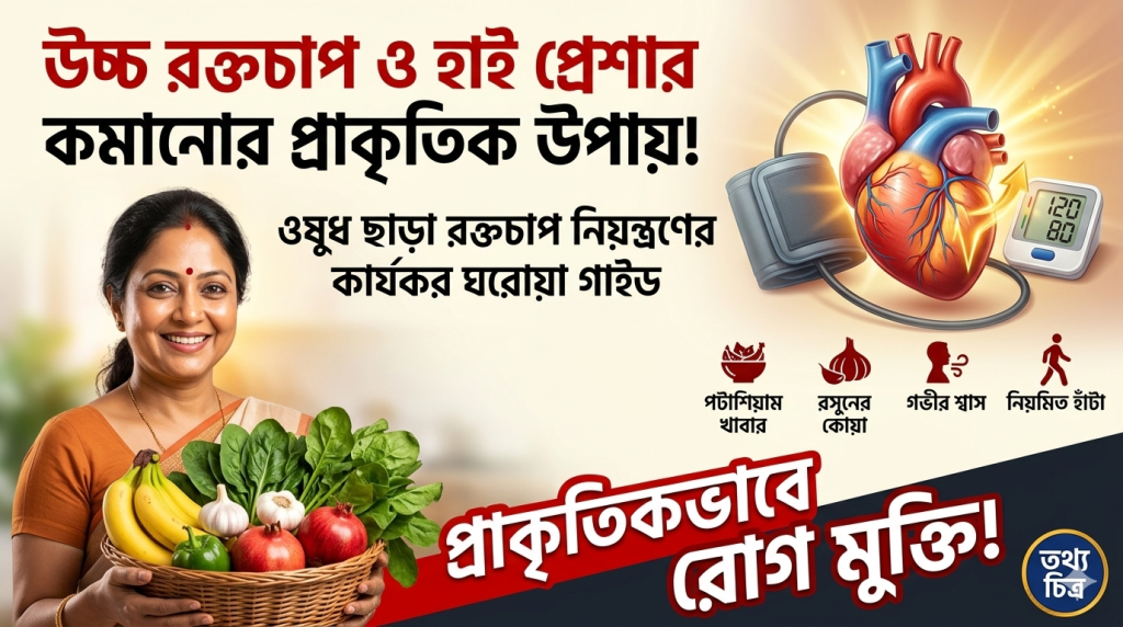 উচ্চ রক্তচাপ বা হাই প্রেশার কমানোর প্রাকৃতিক উপায়: ওষুধ ছাড়াই রক্তচাপ নিয়ন্ত্রণের কার্যকর ঘরোয়া ও ভেষজ গাইড
