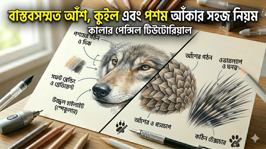 আর্ট টিউটোরিয়াল সিরিজ: পর্ব ১৪ – রঙিন পেন্সিলে জাদুকরী পশম আঁকার গোপন রহস্য আর্ট টিউটোরিয়াল সিরিজ: পর্ব ১৪ – রঙিন পেন্সিলে জাদুকরী পশম আঁকার গোপন রহস্য