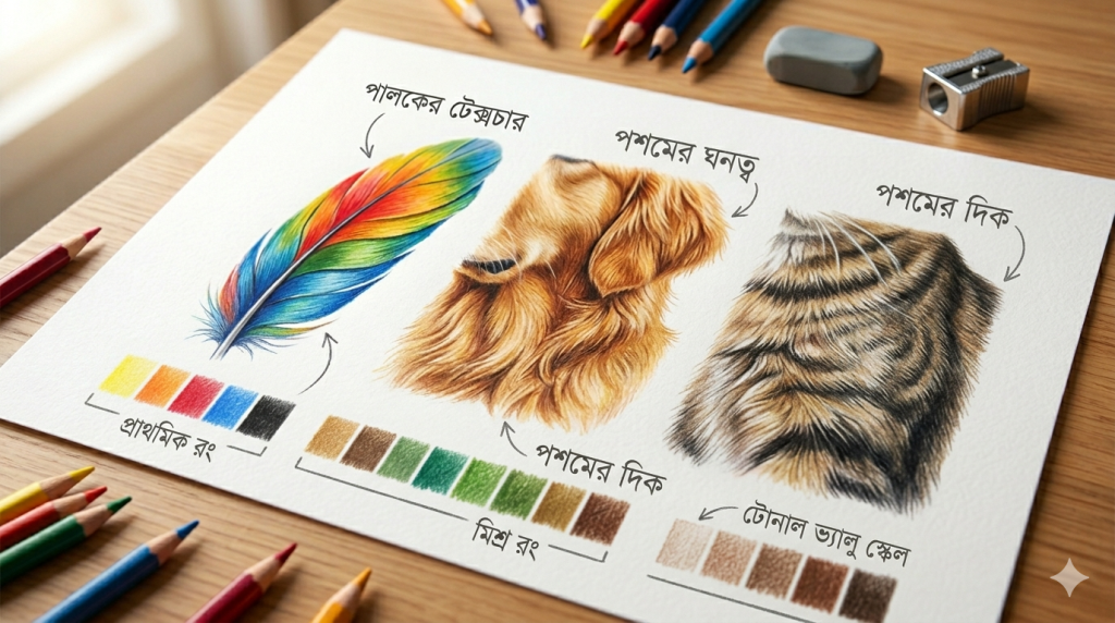 আর্ট টিউটোরিয়াল সিরিজ: পর্ব ০৯ - কালার পেন্সিল দিয়ে টেক্সচার: পালক, পশম এবং প্রাণীর ত্বক ফুটিয়ে তোলা আর্ট টিউটোরিয়াল সিরিজ: পর্ব ০৯ - কালার পেন্সিল দিয়ে টেক্সচার: পালক, পশম এবং প্রাণীর ত্বক ফুটিয়ে তোলা 4