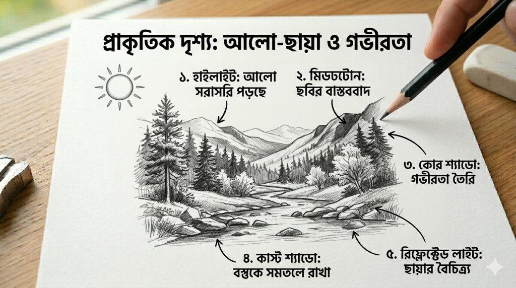 আর্ট টিউটোরিয়াল সিরিজ: পর্ব ০৩ - আলো-ছায়ার জাদু: ছবিতে ত্রিমাত্রিক গভীরতা তৈরির কৌশল আর্ট টিউটোরিয়াল সিরিজ: পর্ব ০৩ - আলো-ছায়ার জাদু: ছবিতে ত্রিমাত্রিক গভীরতা তৈরির কৌশল 3