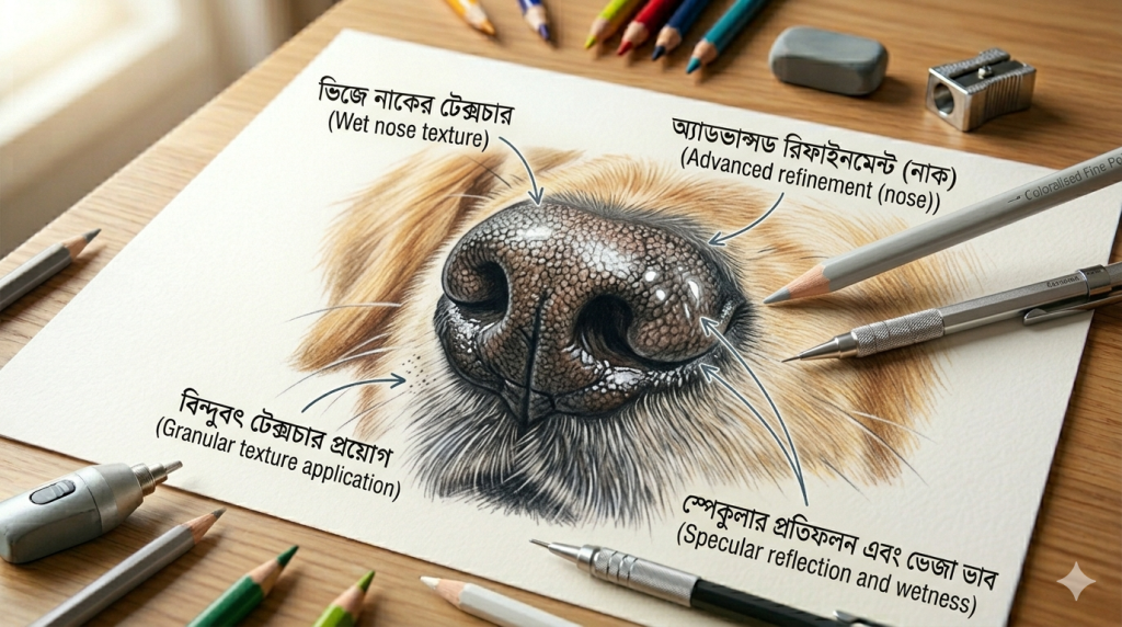 আর্ট টিউটোরিয়াল সিরিজ: পর্ব ১১ - কালার পেন্সিল দিয়ে বাস্তবসম্মত প্রাণীর চোখ ও নাক আঁকার অ্যাডভান্সড কৌশল 5