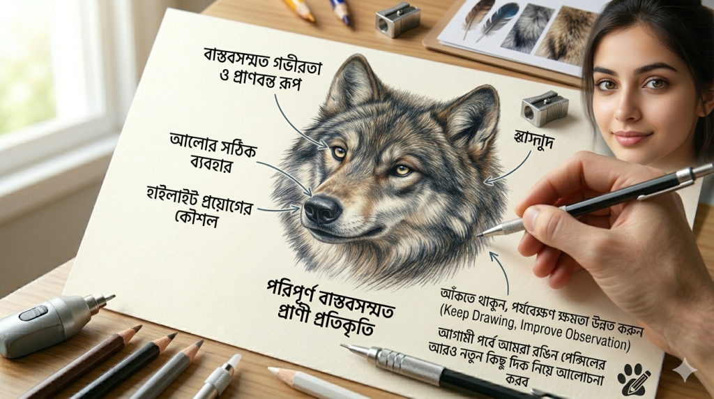আর্ট টিউটোরিয়াল সিরিজ: পর্ব ১১ - কালার পেন্সিল দিয়ে বাস্তবসম্মত প্রাণীর চোখ ও নাক আঁকার অ্যাডভান্সড কৌশল 6