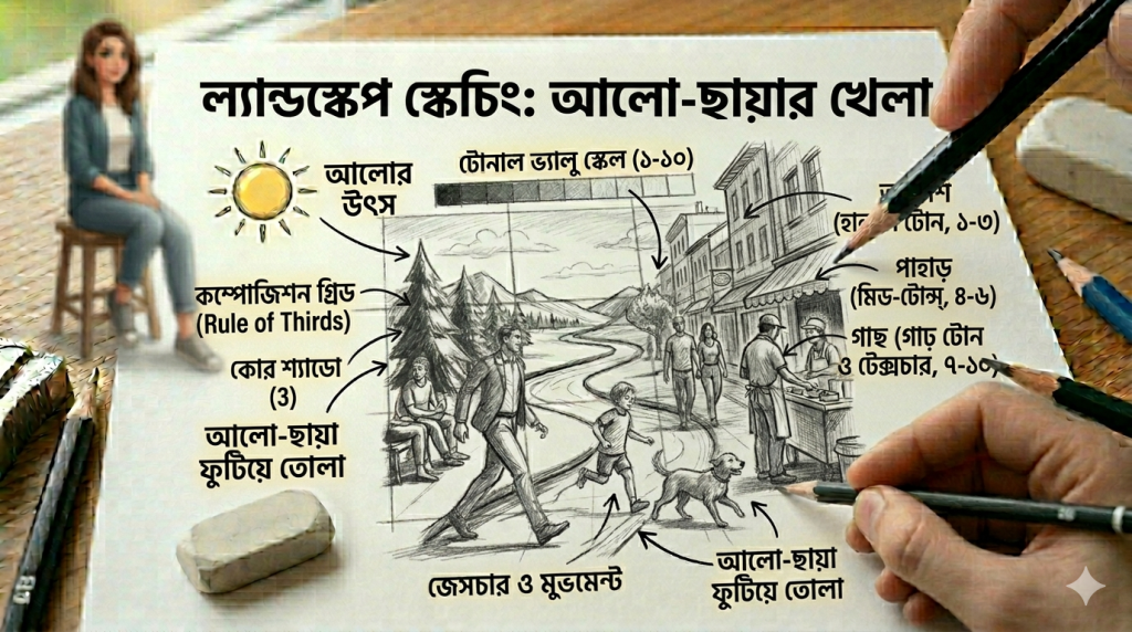 আর্ট টিউটোরিয়াল সিরিজ: পর্ব ০৭ - কালার পেন্সিল টিউটোরিয়াল: রঙিন পেনসিল দিয়ে প্রথম ল্যান্ডস্কেপ স্কেচ আর্ট টিউটোরিয়াল সিরিজ: পর্ব ০৭ - কালার পেন্সিল টিউটোরিয়াল: রঙিন পেনসিল দিয়ে প্রথম ল্যান্ডস্কেপ স্কেচ 4