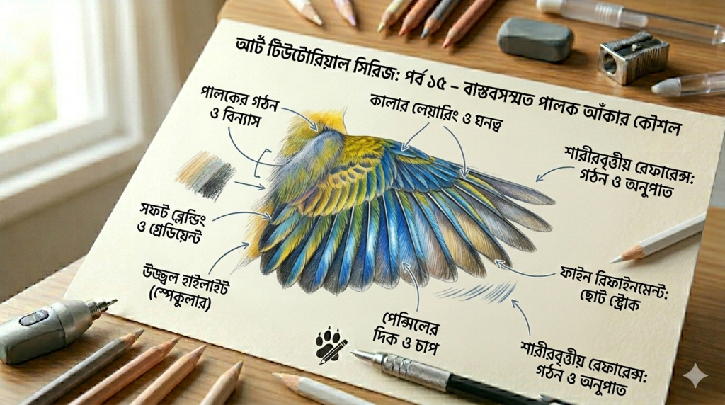 আর্ট টিউটোরিয়াল সিরিজ: পর্ব ১৫ – রঙিন পেন্সিলে পালকের জাদুকরী টেক্সচার আর্ট টিউটোরিয়াল সিরিজ: পর্ব ১৫ – রঙিন পেন্সিলে পালকের জাদুকরী টেক্সচার 2