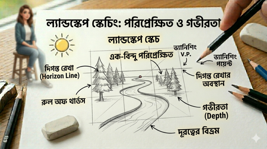 আর্ট টিউটোরিয়াল সিরিজ: পর্ব ০৬ - আউটডোর স্টাডি: প্রকৃতি থেকে ল্যান্ডস্কেপ স্কেচিংয়ের সহজ কৌশল