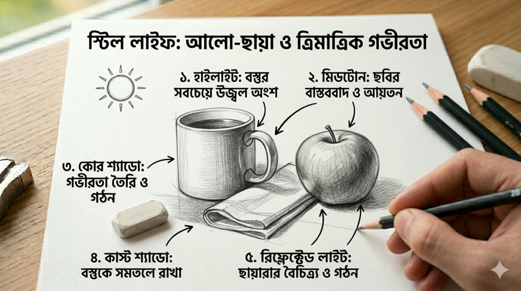 আর্ট টিউটোরিয়াল সিরিজ: পর্ব ০৩ - আলো-ছায়ার জাদু: ছবিতে ত্রিমাত্রিক গভীরতা তৈরির কৌশল আর্ট টিউটোরিয়াল সিরিজ: পর্ব ০৩ - আলো-ছায়ার জাদু: ছবিতে ত্রিমাত্রিক গভীরতা তৈরির কৌশল 4