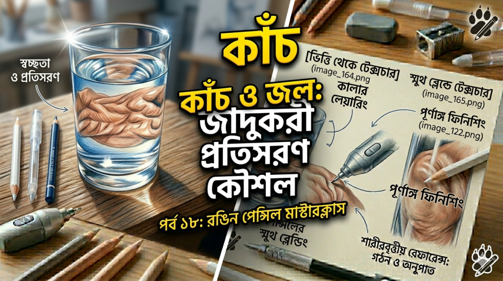 আর্ট টিউটোরিয়াল সিরিজ: পর্ব ১৮ – রঙিন পেন্সিলে কাঁচের প্রতিসরণ এবং জলের স্বচ্ছতা আঁকার গোপন রহস্য