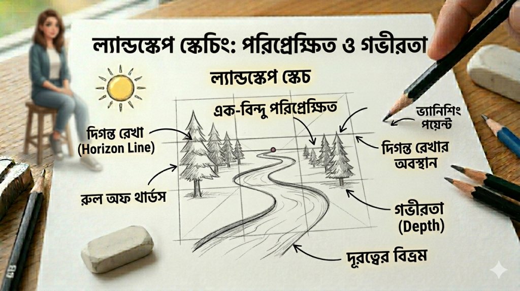 আর্ট টিউটোরিয়াল সিরিজ: পর্ব ০৬ - আউটডোর স্টাডি: প্রকৃতি থেকে ল্যান্ডস্কেপ স্কেচিংয়ের সহজ কৌশল 1