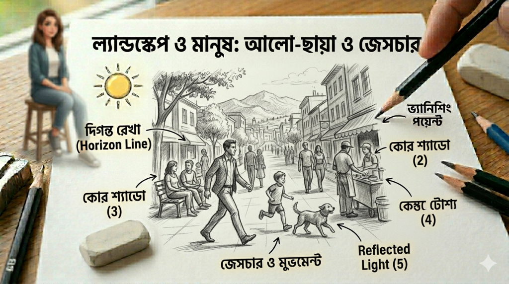 আর্ট টিউটোরিয়াল সিরিজ: পর্ব ০৬ - আউটডোর স্টাডি: প্রকৃতি থেকে ল্যান্ডস্কেপ স্কেচিংয়ের সহজ কৌশল 3