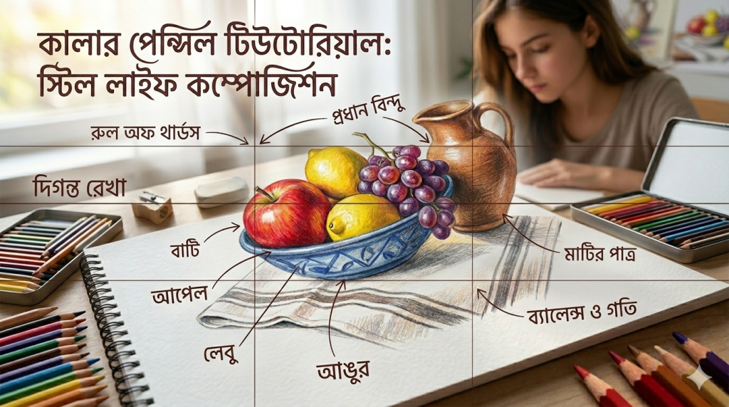 আর্ট টিউটোরিয়াল সিরিজ: পর্ব ০৮ - কালার পেন্সিল দিয়ে স্টিল লাইফ: ফল ও সবজির গঠন ফুটিয়ে তোলা আর্ট টিউটোরিয়াল সিরিজ: পর্ব ০৮ - কালার পেন্সিল দিয়ে স্টিল লাইফ: ফল ও সবজির গঠন ফুটিয়ে তোলা 3