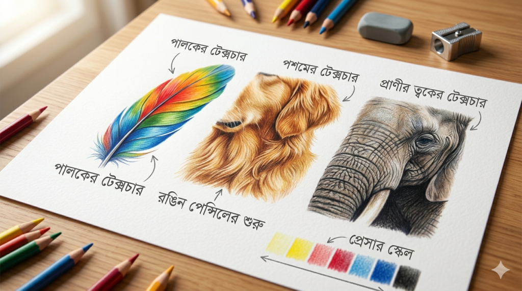 আর্ট টিউটোরিয়াল সিরিজ: পর্ব ০৯ - কালার পেন্সিল দিয়ে টেক্সচার: পালক, পশম এবং প্রাণীর ত্বক ফুটিয়ে তোলা